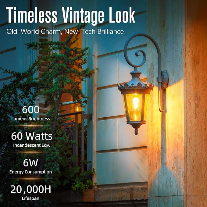 Edison Bulbs 60 watt Equivalent LED, E26 Bulb Dimmable, Soft White 2700K, ST58 Vintage Light Bulbs, 90+ CRI, 6W 600LM, E26 Medium Base, Clear Glass, 18 Pack