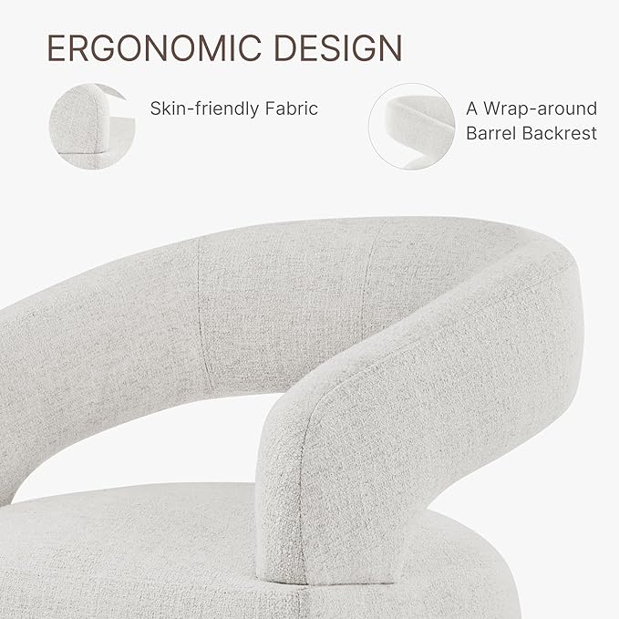 Upholstered Dining Chairs with Casters Modern Barrel Side Armchair with Rollers for Diningroom Bedroom Livingroom Reading Room, Beige, 4PCS