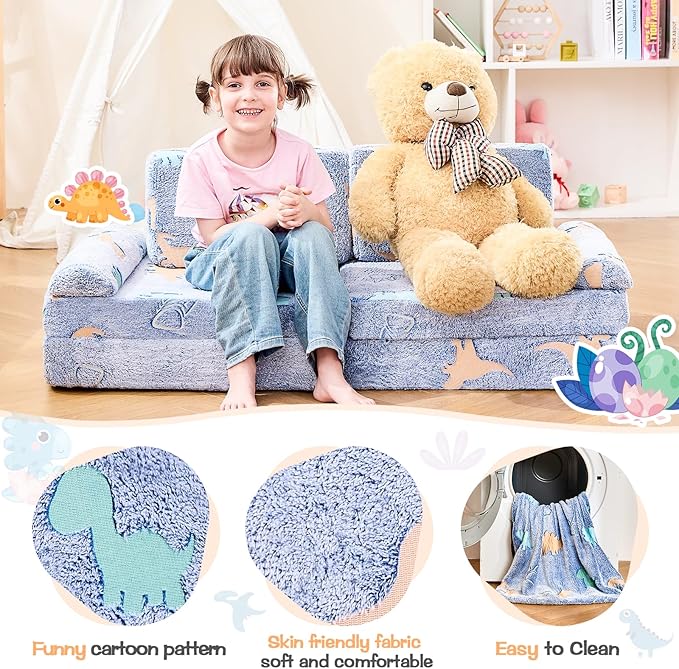 IFNOW Modular Kids Play Couch,Toddler Couch Kids Sofa,Child Sectional Sofa,Bedroom and Playroom Furniture for Toddlers,Convertible Foam and Floor Cushion for Boys and Girls,Glow in The Dark,Dinosaur