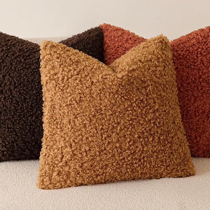 Foindtower 2 Pieces 22x22 Inch Orange, Faux Fur Throw Pillow Cover Accent Sherpa Furry Pillow Covers Fuzzy Soft Pillowcases Cozy Sheepskin Decorative Fleece Cushion Case for Bed Couch Living Room