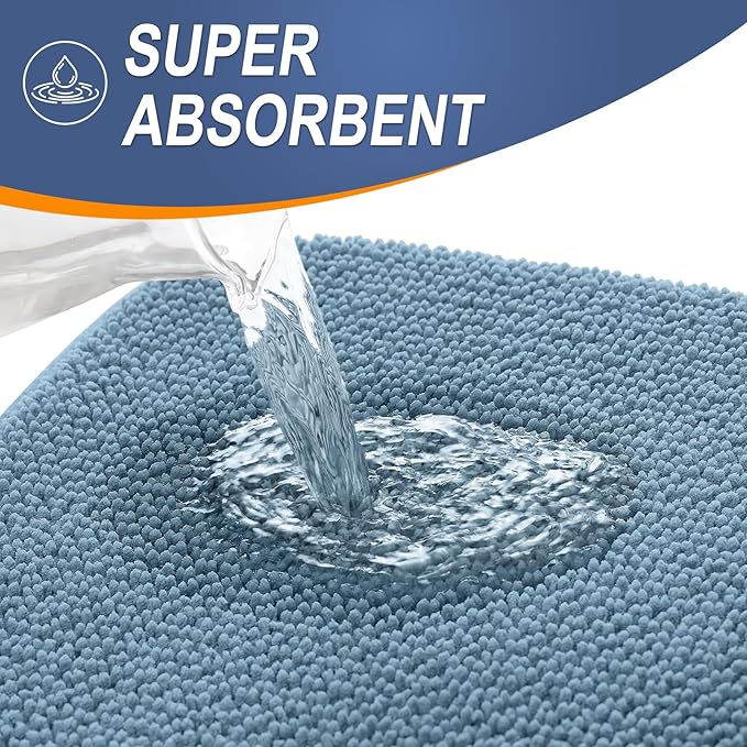 OLANLY Thick Memory Foam Bath Mat Rug 59x20, Extra Soft Absorbent Bathroom Rug, Quick Dry Bath Mats, Non-Slip, Machine Washable Carpet for Bathroom, Tub and Shower, Home Decor Accessories, Airy Blue