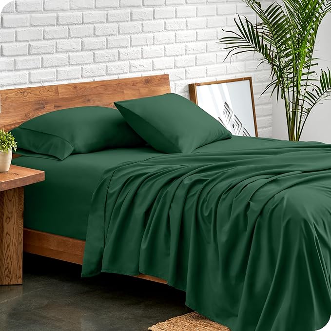 Bare Home Split King Sheet Set - 1800 Ultra-Soft Microfiber Bed Sheets - Double Brushed - Deep Pockets - Easy Fit - 5 Piece Set - Bed Sheets & Pillowcases (Split King, Forest Green)