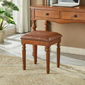 Vanity Bench Stool with Microfiber Leather Cushion, Vanity Chair Ottoman Dressing Stool with Solid Wood Legs for Bedroom, Makeup Room, Dressing Room (Flat Brown)
