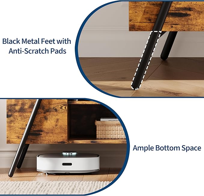 Garvee 47 Inch TV Stand with Slanted Metal Legs, Industrial Media Console with Adjustable Open Shelves, Wooden Entertainment Center Television Stand for Living Room, Bedroom, Orange Oak