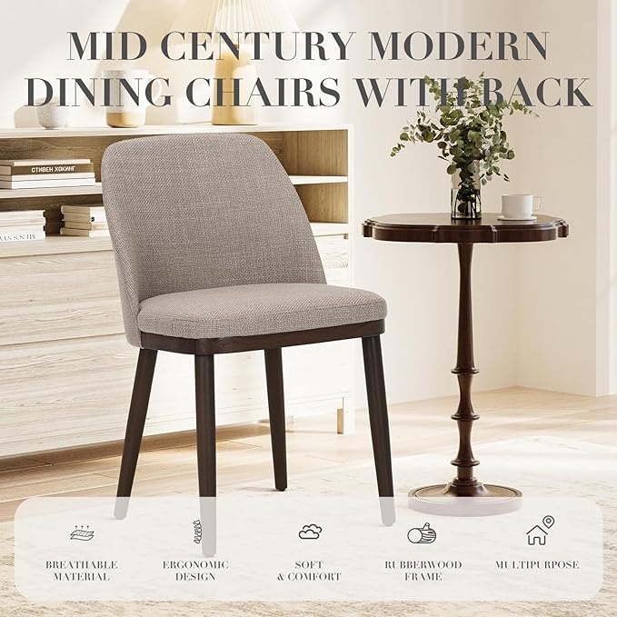 COLAMY Upholstered Dining Chairs Set of 6, Modern Kitchen Chairs with Back, Fabric Side Dining Room Chairs with Wood Legs for Kitchen Dining Room Restaurant, Camel