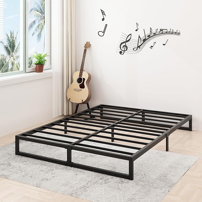 9 Inch King Bed Frame Sturdy Mattress Foundation, Heavy Duty Metal Platform with Steel Slats Support No Box Spring Needed, Noise Free, Easy Assembly, Black