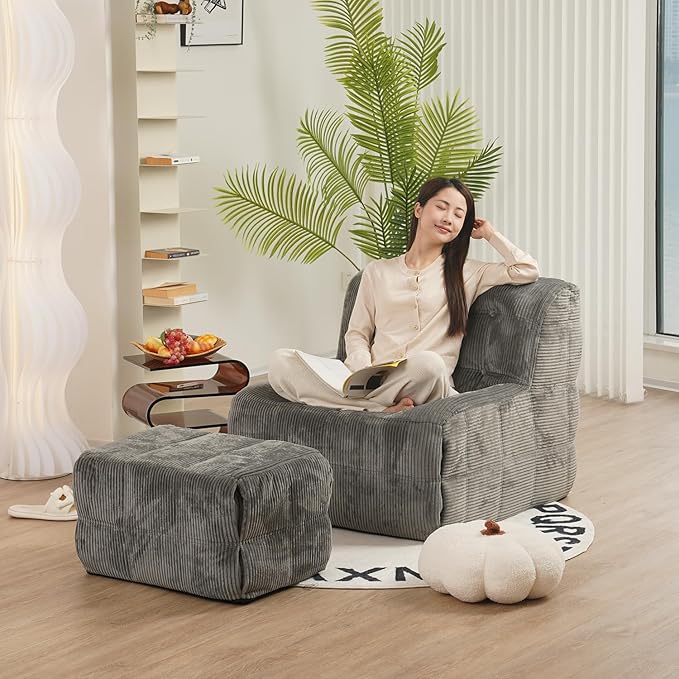 N&V CUBICUS Single Seated Foam Sofa, Armless Floor Sofa with Matching Ottoman, All New Hybrid Foam Design (Frost Gray)