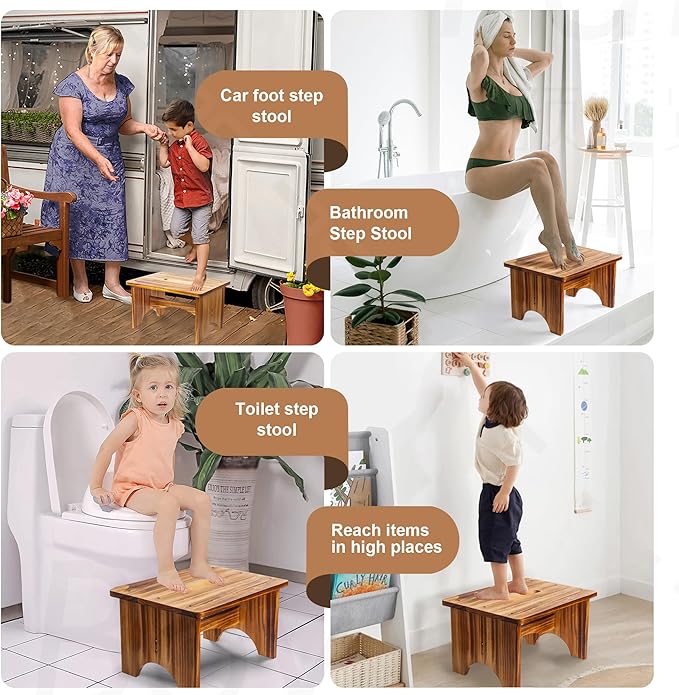 Wooden Step Stool for Adults, 6.5" Portable Wood Step Stool for Kids, Heavy Duty One Step Bedside Stool with 550 Lbs Load Capacity, Non-Slip White Foot Stool for Kitchen Bathroom Bedroom