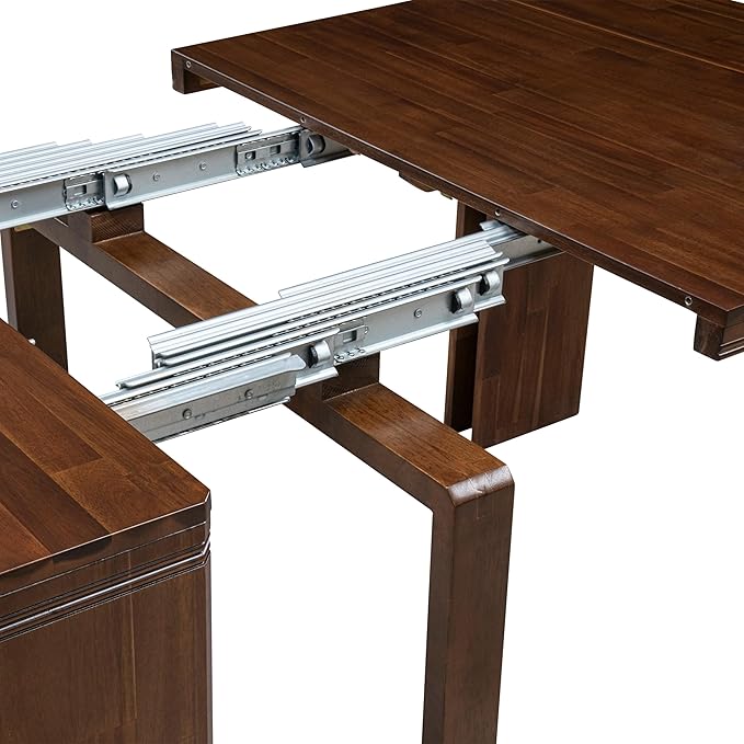 X02DA-2C8-32 6-Pc Dining Table Set includes an Extendable Rectangle Kitchen Table, 1 Coffee Table, 2 Polyester Dining Chairs and 2 Benches, 39x120 Inch, Antique Walnut