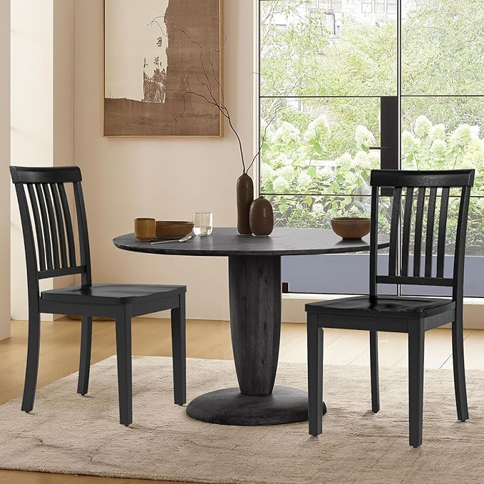 COLAMY Wooden Dining Chairs Set of 6, Solid Rubberwood Kitchen & Dining Room Chairs, High Spindle Back Windsor Style, Modern Dining Table Chairs, Non-Slip Foot Pads, Minimalist Home Furniture,Black
