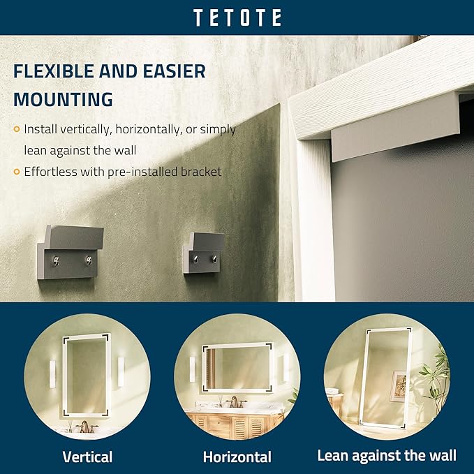 TETOTE 40 x 30 White Wood Framed Mirror for Bathroom Wall/Bedroom/Living Room/Entryway Farmhouse Rustic Bathroom Vanity Mirror Waterproof (Horizontal/Vertical Mounted)