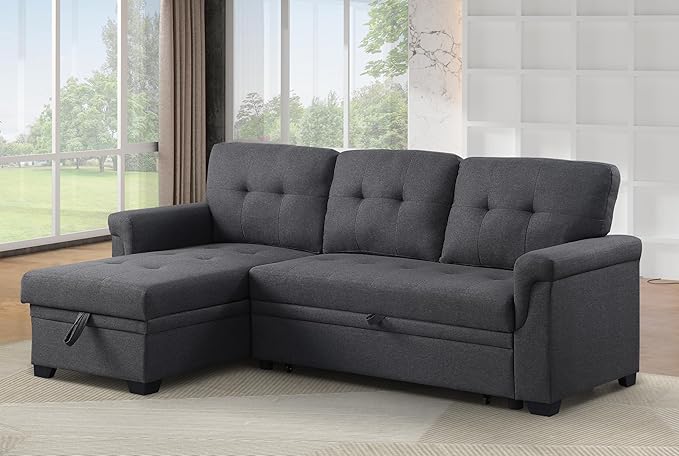 Devion Furniture Philly 4-in-1 Convertible L Shaped Couch with Pull Out Bed and Storage, Sectional Sleeper Sofa with Reversible Chaise for Living Room, Apartment, Bedroom, Office
