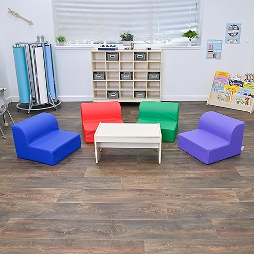Children's Factory Library Lounger, Flexible Seating Classroom Furniture, Comfy Kids Chairs, Red, Single Lounger