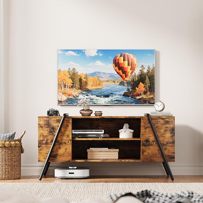 GAOMON TV Stand for 60 55 50 45 Inch TV, 47" Mid Century Modern Entertainment Center with Adjustable Open Shelves & Metal Legs, Industrial Media Console Table for Living Room, Rustic Brown