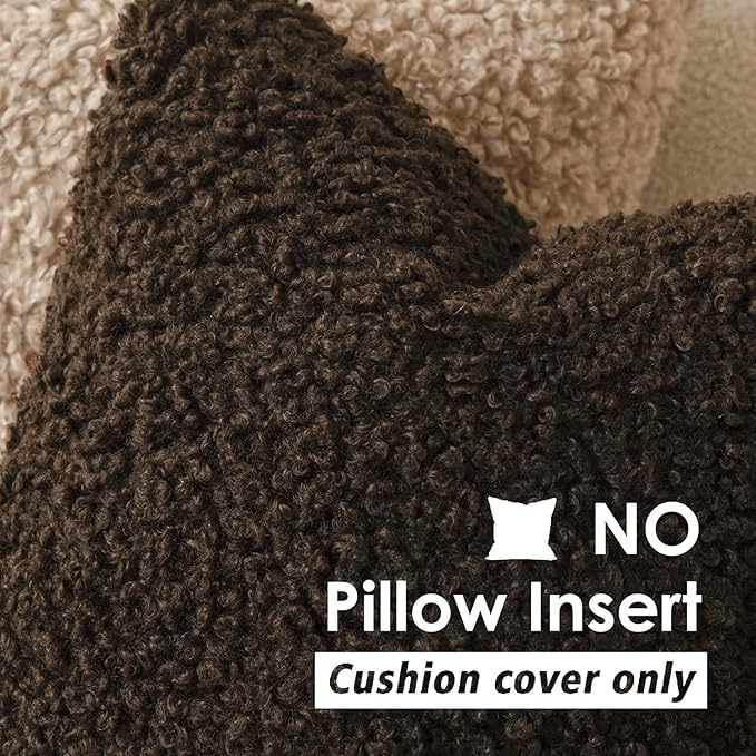 Foindtower 2 Pieces 26x26 Inch Dark Brown, Faux Fur Throw Pillow Cover Accent Sherpa Furry Pillow Covers Fuzzy Soft Pillowcases Cozy Sheepskin Decorative Fleece Cushion Case for Bed Couch Living Room