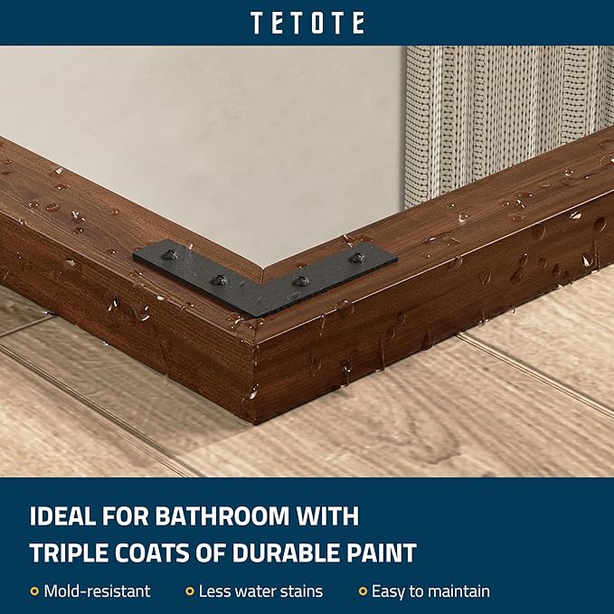 TETOTE 18 x 26 Walnut Wood Mirror for Bathroom Wall/Bedroom/Living Room/Entryway Farmhouse Rustic Bathroom Vanity Mirror for Over Sink Waterproof (Horizontal/Vertical Mounted)