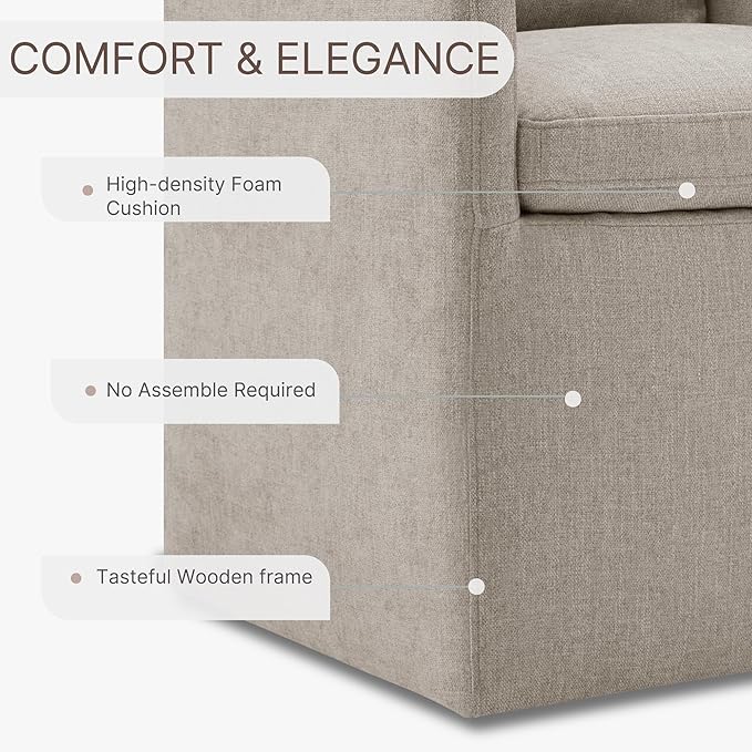 Upholstered Dining Chairs with Casters No Assembly Modern Accent Armchair with Rollers for Diningroom Bedroom Livingroom Reading Room,Sand,2 Boxs