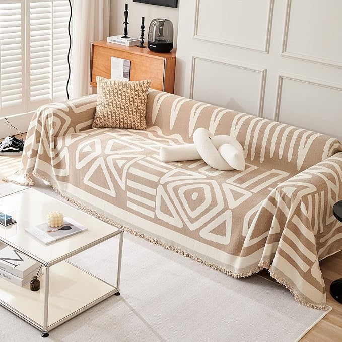 STACYPIK Boho Sofa Cover, Dog Couch Cover for Sofa, Non-Slip Khaki Sofa Cover for L Shaped, Furniture Protector for 3 Cushion Couch, Multi-Use Sectional Couch Cover, Multi-Use Sofa Silpcover-71X150IN