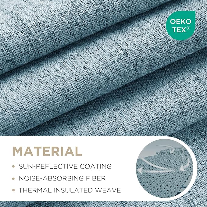 Joydeco 100% Blackout Curtains for Bedroom - Natural Linen Curtains 84" L Long, Thermal Insulated 2 Panels Sky Blue Light Blocking Drapes, Rod Pocket & Back Tabs, Darkening Privacy for Living Room