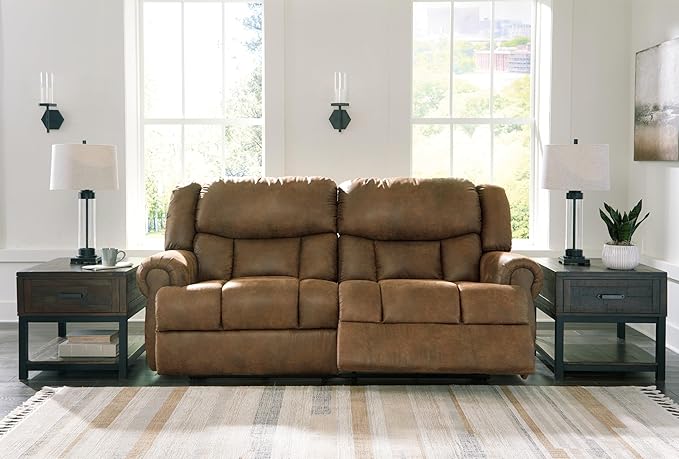 Signature Design by Ashley Boothbay Classic Faux Leather 2 Seat Manual Reclining Sofa, Dark Brown