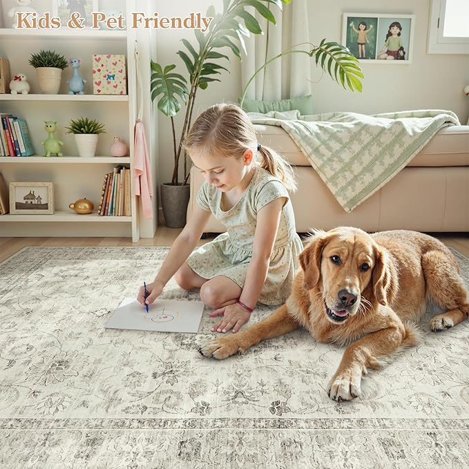 LIVEBOX Entryway Rug 3x5 Washable Area Rugs for Kitchen Bathroom, Non-Slip Front Door Mat for Bedroom, Boho Low-Pile Carpet Farmhouse Throw Indoor Mats for Bath Laundry Room, Taupe