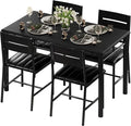 IRONCK Dining Table Set for 4, Wood Kitchen Table with Upholstered Chairs for Kitchen & Dining Room, Compact Dining Set for Small Spaces, Black