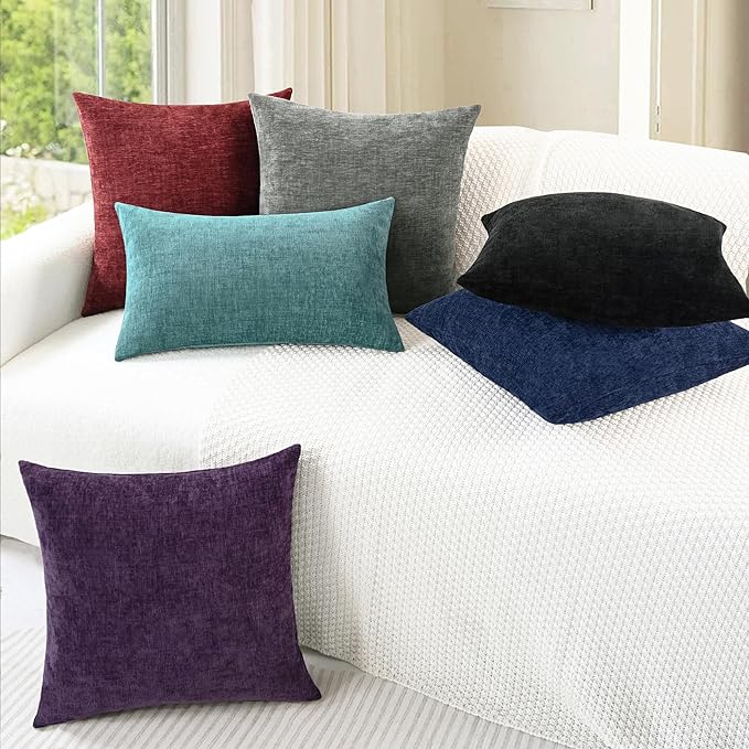 CaliTime Throw Pillow Covers Decorative 26 X 26 Inches Pack of 2 Cozy Chenille Cushion Cases for Couch Sofa Bed Living Room Home Plum Purple