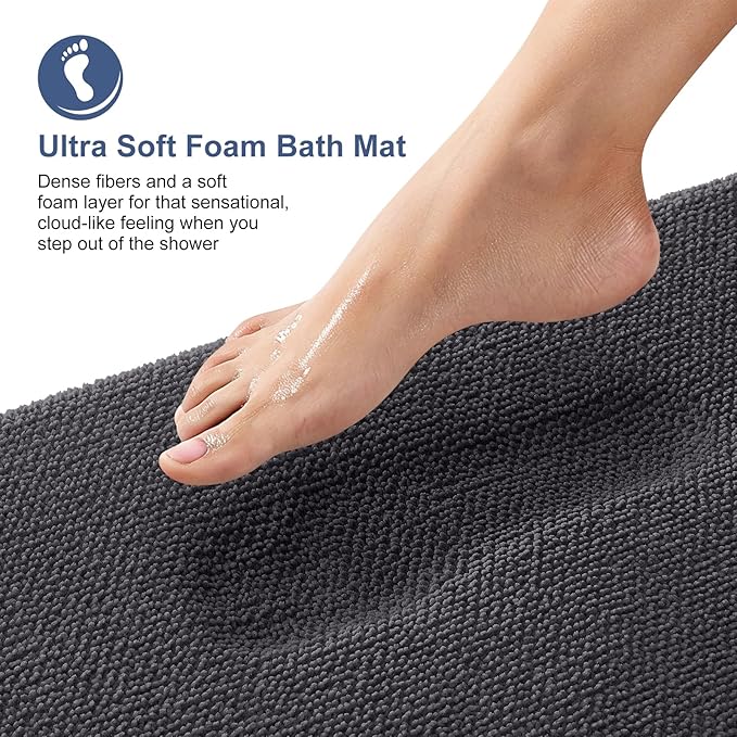 OLANLY Thick Memory Foam Bath Mat Rug 47x17, Extra Soft Absorbent Bathroom Rug, Quick Dry Bath Mats, Non-Slip, Machine Washable Carpet for Bathroom, Tub and Shower, Home Decor Accessories, Dark Grey