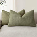 Foindtower Set of 2 Decorative Linen Check Throw Pillow Covers Neutral Farmhouse Lumbar Cushion Covers Modern Boho Home Decor for Sofa Chair Couch Bedroom Living Room Outdoor,12×20 Inch,Sage Green