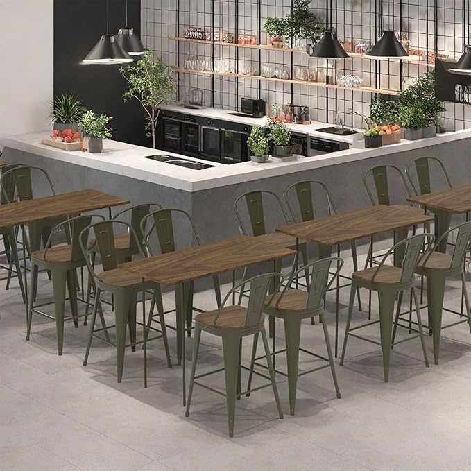 30” Swivel Bar Stools Set of 4, Counter Height Bar Stools Wooden Seat, Metal Industrial Bar Chairs with High Back for Kitchen Island (Rusty)