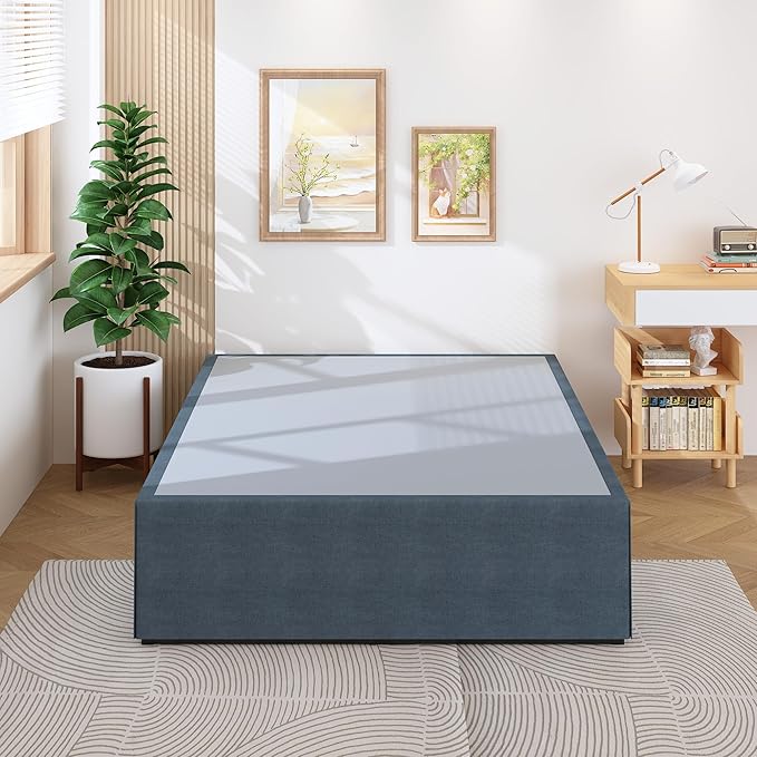 18 Inch King Bed Frame with Storage Bed Cover Skirt, Heavy Duty Metal Full Platform Bed Frame No Box Spring Needed, Easy Assembly, Noise Free, Black and Blue