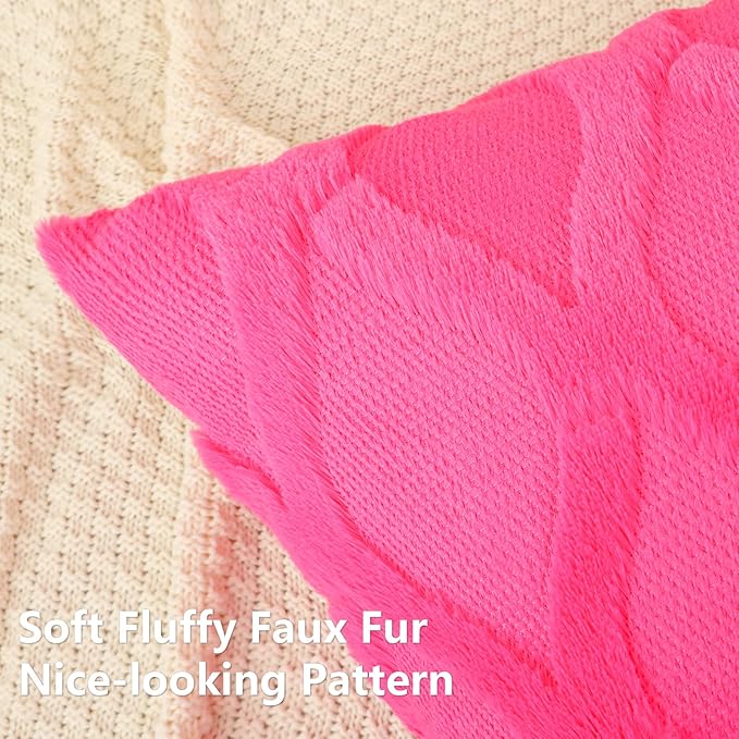decorUhome Throw Pillow Covers 22x22 Inch Set of 2, Soft Plush Faux Fur Wool Hot Pink Couch Pillow Covers, Decorative Neutral Pillow Cases for Bed Sofa Living Room Home Decor