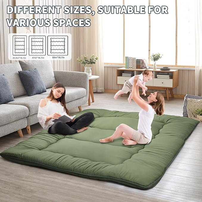 Japanese Floor Mattress,4" Thicken Japanese Floor Sleeping Pad Foldable,Futon Mattress Suitable for Camping and Guest Room (Green, Twin (80" x 36"))