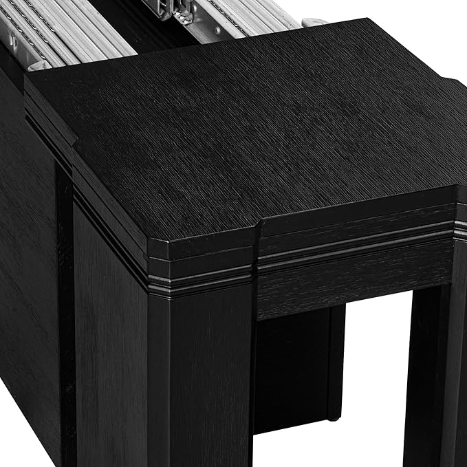 X07X1-B06-24 9-pc Modern Dining Room Table Set a Rectangular Dining Table and 2 wooden Benches and 7 Black Polyester Stackable Chair, 39x120 Inch, Wire Brushed Black