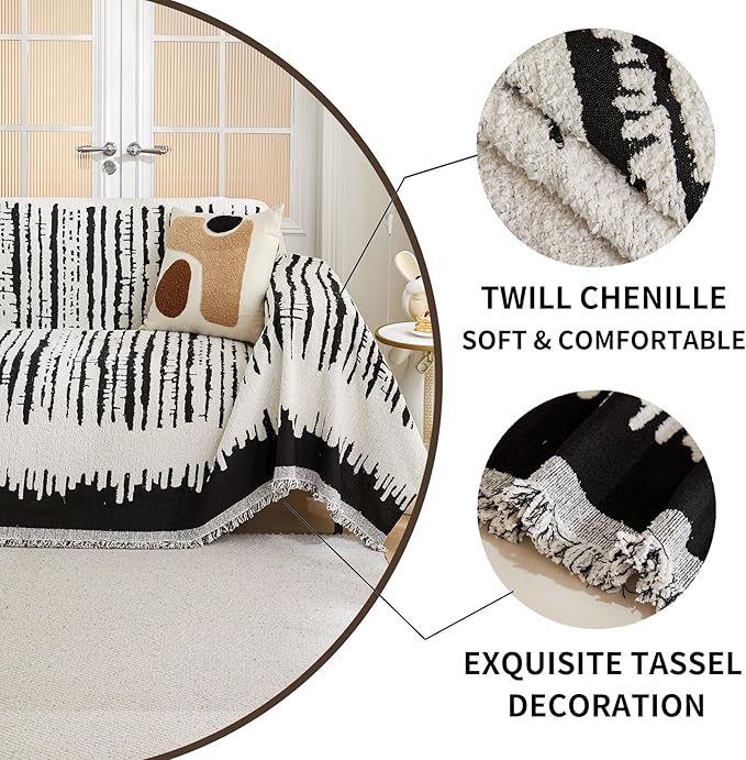 HAOMAIJIA Boho Sofa Covers Couch Covers for 3 Cushion Couch Sofa Pet Friendly Soft Thick Non Slip Couch Cover for Dogs Washable Sectional Couch Covers L Shape Furniture Protecto (XF-Black, 71"x118")