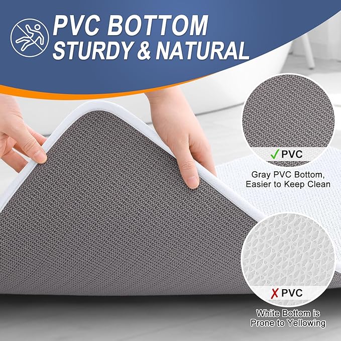 OLANLY Thick Memory Foam Bath Mat Rug 47x20, Extra Soft Absorbent Bathroom Rug, Quick Dry Bath Mats, Non-Slip, Machine Washable Carpet for Bathroom, Tub and Shower, Home Decor Accessories, White