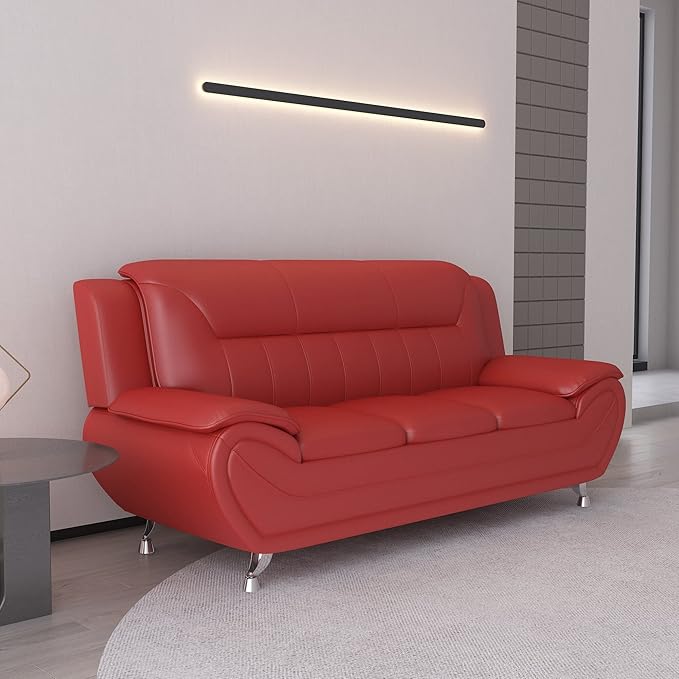 Container Furniture Direct Michael Modern Faux Leather Upholstered Stainless Steel Legs Living Room, Chair, Loveseat, Sofa, Black Camel