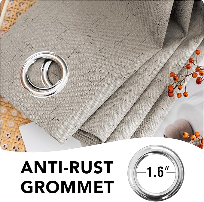 H.VERSAILTEX Linen Blackout Curtains 96 Inches, 100% Absolutely Blackout Thermal Insulated Textured Linen Look Curtain Draperies Anti-Rust Grommet with White Liner, 2 Panels, Stone