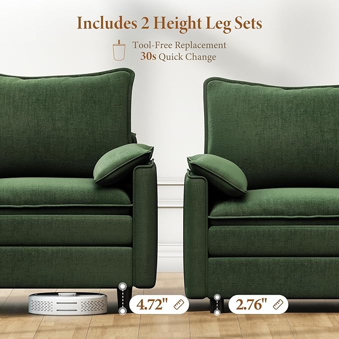 Vesgantti Large Modular Sectional Sofa, Big Comfy Cloud Couch with Ottoman Deep Seat Chenille Cloud Sofa, 8 Seater Large Sectional Couches for Living Room, Bedroom and Apartment, Green