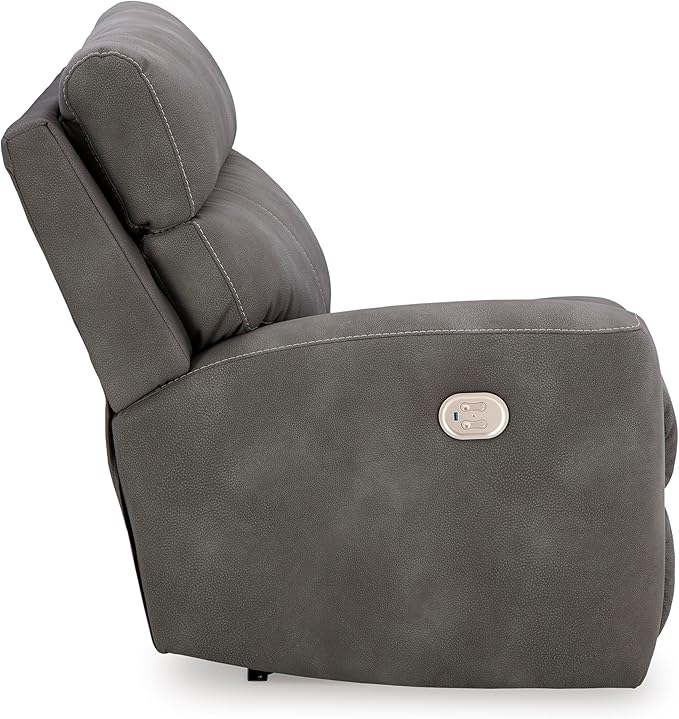 Signature Design by Ashley Next-Gen DuraPella Contemporary Faux Leather Modular Wall Hugger 2-Piece Power Reclining Sectional Loveseat with Adjustable Headrest and USB Ports, Gray