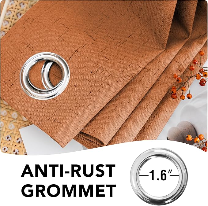 H.VERSAILTEX 100% Blackout Curtains for Bedroom Thermal Insulated Linen Textured Curtains Heat and Full Light Blocking Drapes Living Room Curtains 2 Panel Sets, Orange, 52x72 Inch