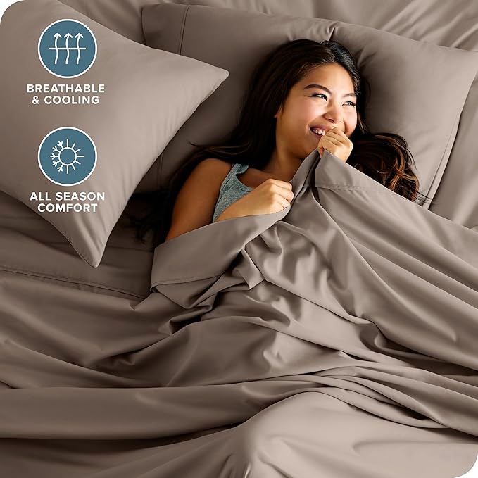 Bare Home Full XL Sheet Set - Luxury 1800 Ultra-Soft Microfiber Full Extra Long Bed Sheets - Double Brushed - Deep Pockets - Easy Fit - 4 Piece Set - Bedding Sheets & Pillowcases (Full XL, Taupe)