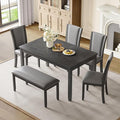 KEIKI 6-Piece Standard Height Dining Table Set with Rectangular Table, 4 Upholstered Chair, Bench, for 6 Person, Farmhouse Rustic Style Table Set, Easy Assembly, for Kitchen, Dining Room, Gray
