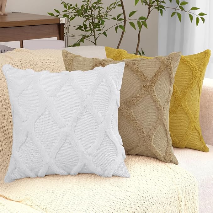 decorUhome Throw Pillow Covers 12x20 Inch Set of 2, Soft Plush Faux Fur Wool Lumbar Khaki Couch Pillow Covers, Decorative Neutral Pillow Cases for Bed Sofa Living Room Home Decor