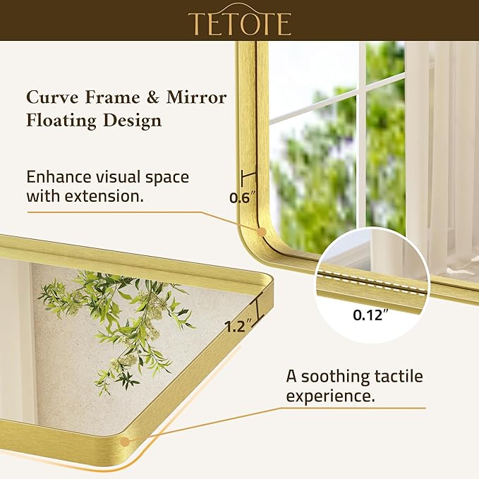 TETOTE 72 x 36 Inch Gold Framed Mirror Vanity Mirrors for Wall Decor Brushed Gold Bathroom Mirrors, Tempered Glass, Modern Farmhouse Wall Mounted Mirror for Decorative(Horizontal/Vertical)