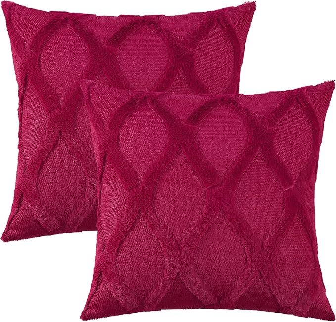 decorUhome Throw Pillow Covers 26x26 Inch Set of 2, Soft Plush Faux Fur Wool Burgundy Couch Pillow Covers, Decorative Neutral Pillow Cases for Bed Sofa Living Room Home Decor