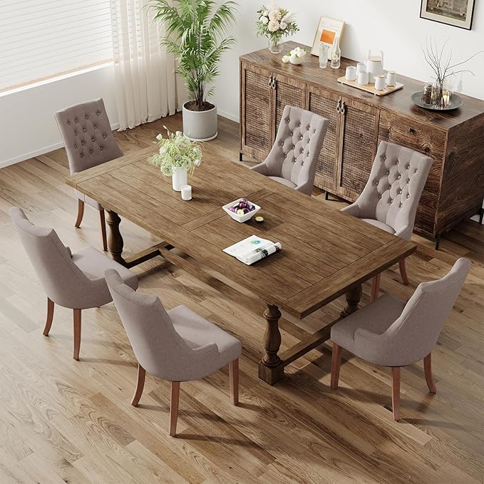 COLAMY Wingback Upholstered Side Dining Room Chairs Set of 6, Fabric Dining Chairs with Tufted Button, Living Room Chairs for Home Kitchen, Taupe
