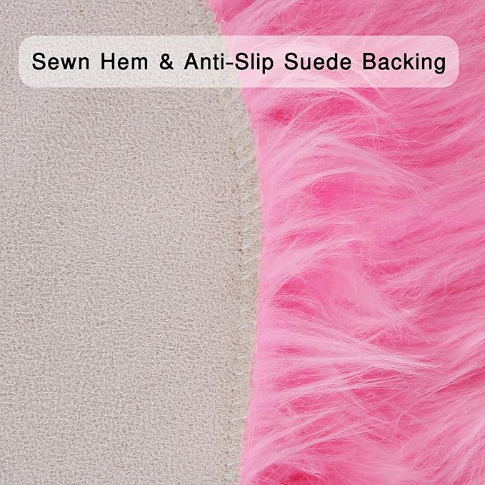 duduta Hot Pink Faux Fur Rug 3x5 ft, Fluffy Shag Rectangular Sheepskin Rug for Bedroom Nursery Living Room Dorm Washable