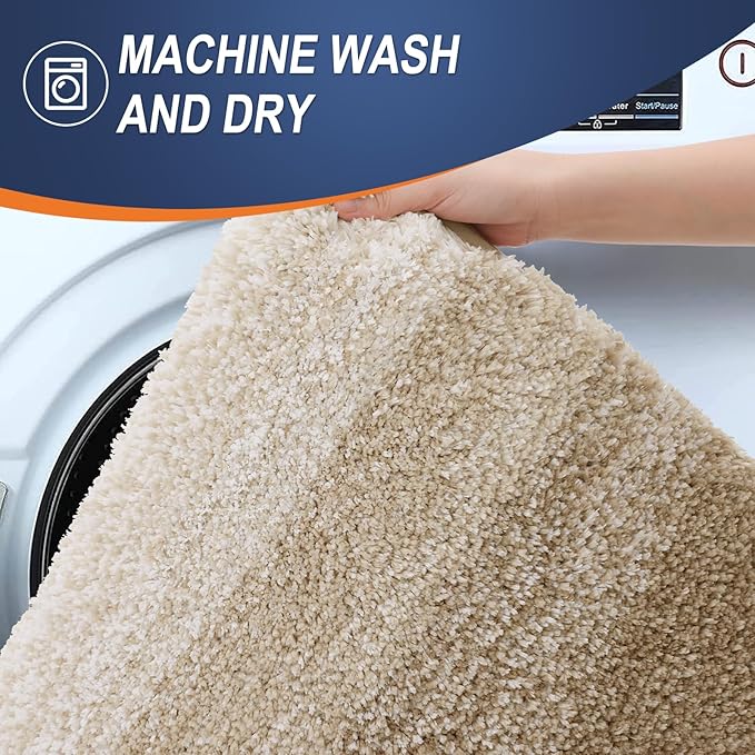 OLANLY Bathroom Runner Rugs 47x17, Extra Soft Absorbent Microfiber Bath Rugs, Rubber Backing, Quick Dry, Machine Washable Bath Mats for Bathroom Floor, Tub and Shower, Home Decor Accessories, Tan