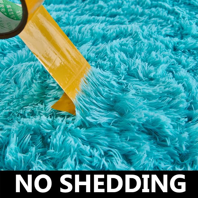 FJZFING Blue Round Rug Ultra-Soft Plush Modern 5x5 Circle Area Rug for Kid's Bedroom, Fluffy Shag Circular Rug for Nursery Room, Non-Slip Home Decor Cute Blue Carpet for Teen's Room